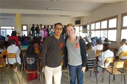 Jamie at a high school for world aids day in Morocco