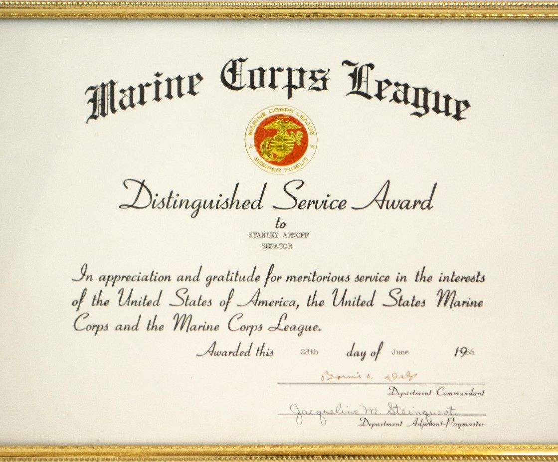 Marine Corps League Distinguished Service Award to Stanley Aronoff