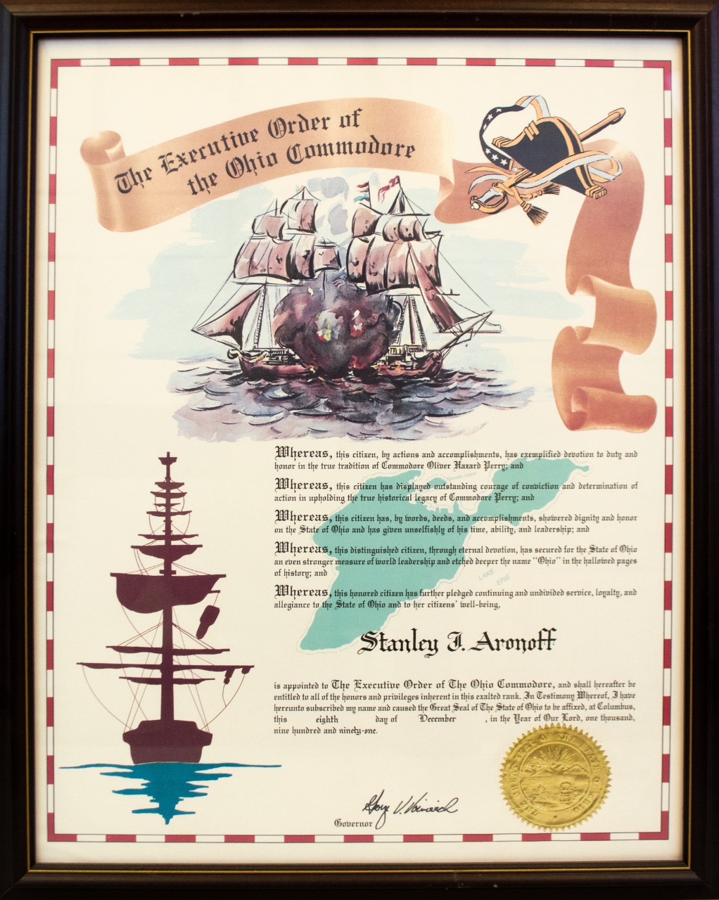 The Executive Order of the Ohio Commodore Honors Stanley J. Aronoff.