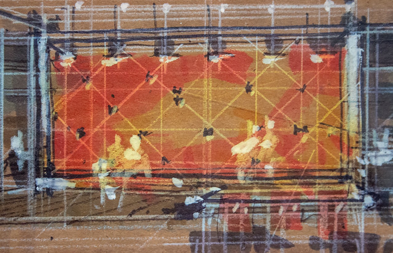 Michael Schuster, Cincinnati Riverfront, ink on paper, detail