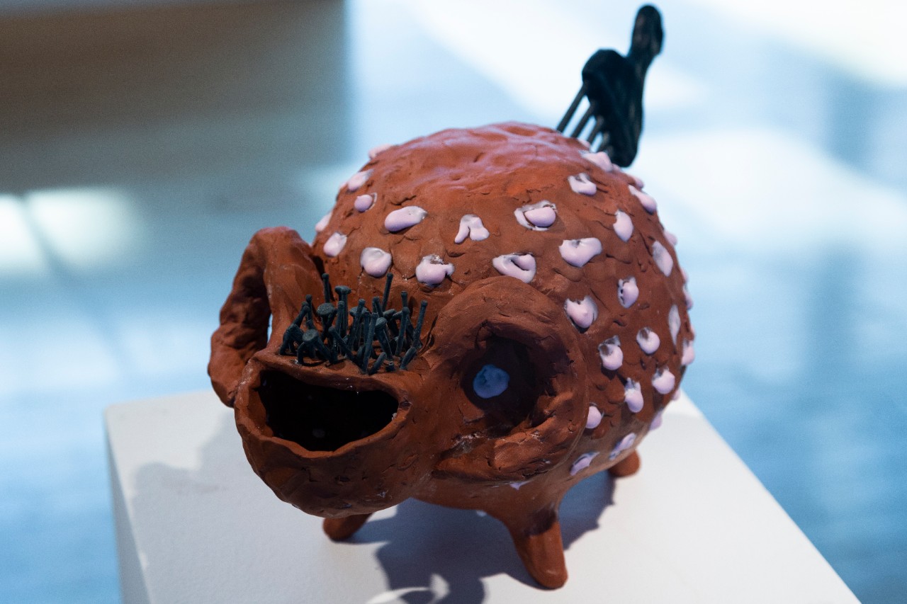 ceramic and steel brown pig