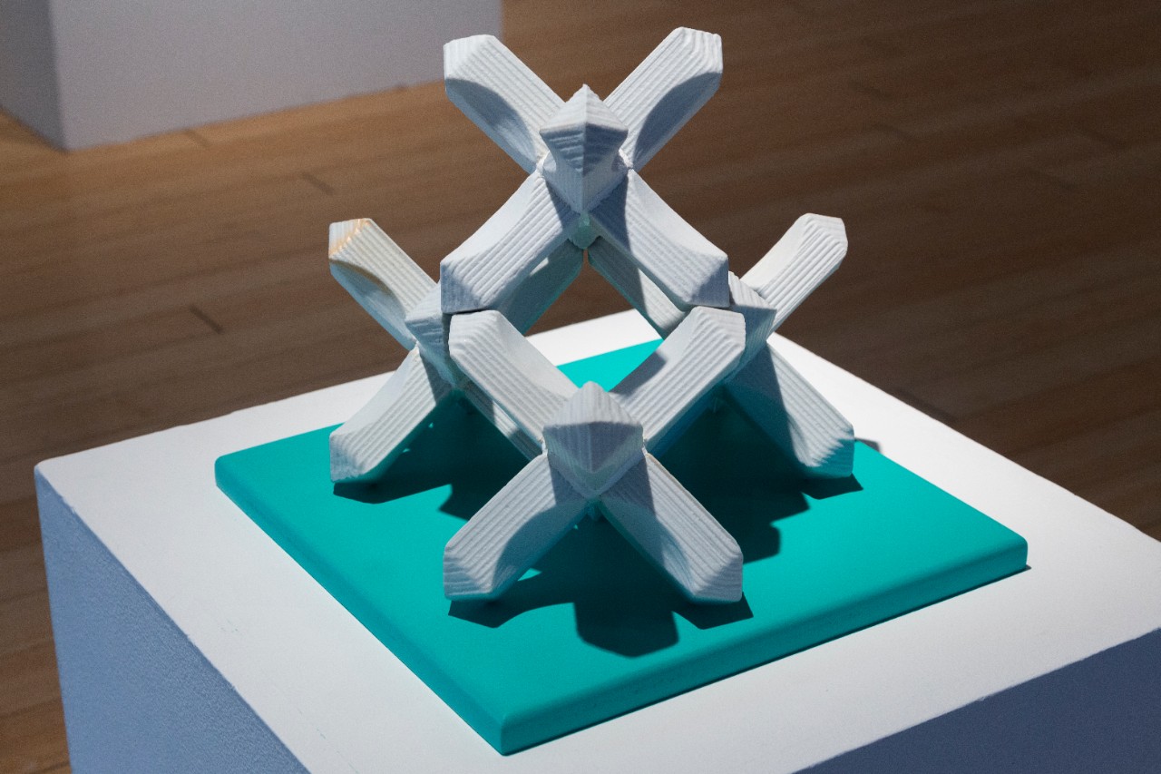 Slip cast porcelain shapes stacked on epoxy board