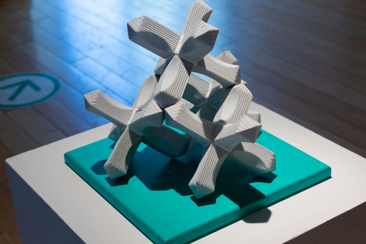 Slip cast porcelain shapes stacked on epoxy board