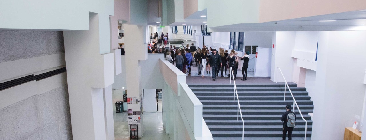 Students on the Grand Staircase inside DAAP
