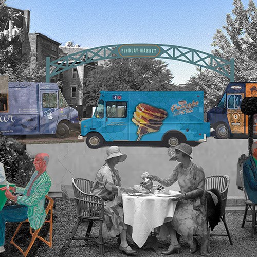 Rendering outside Findlay Market of Streetcar Cultural Corridor