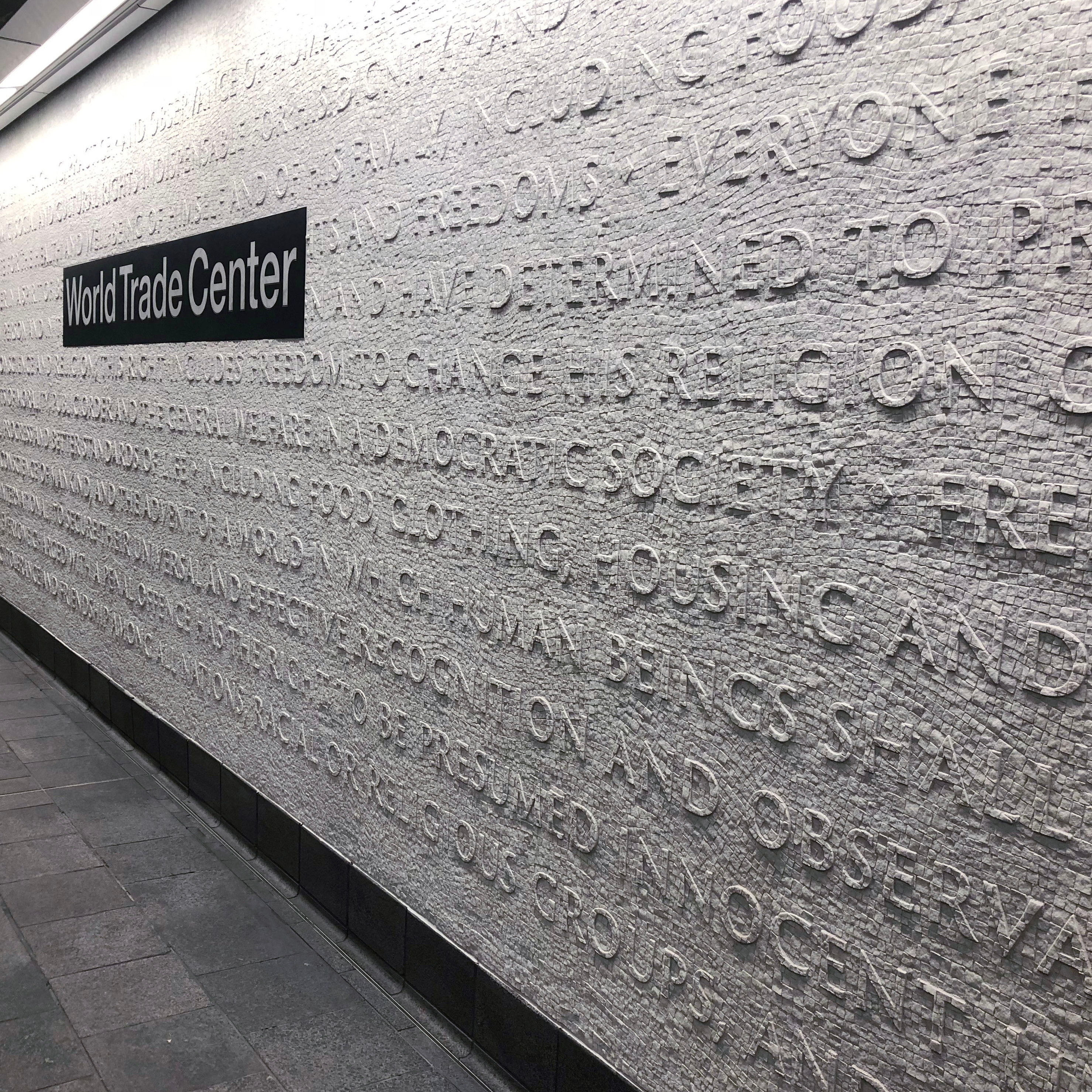 CHORUS Commissioned by Metropolitan Transportation Authority • WTC Cortlandt Station, New York, New York 2018, Hans Cogne, Typography in Trajan Sans. Mayer of Munich, Fabrication