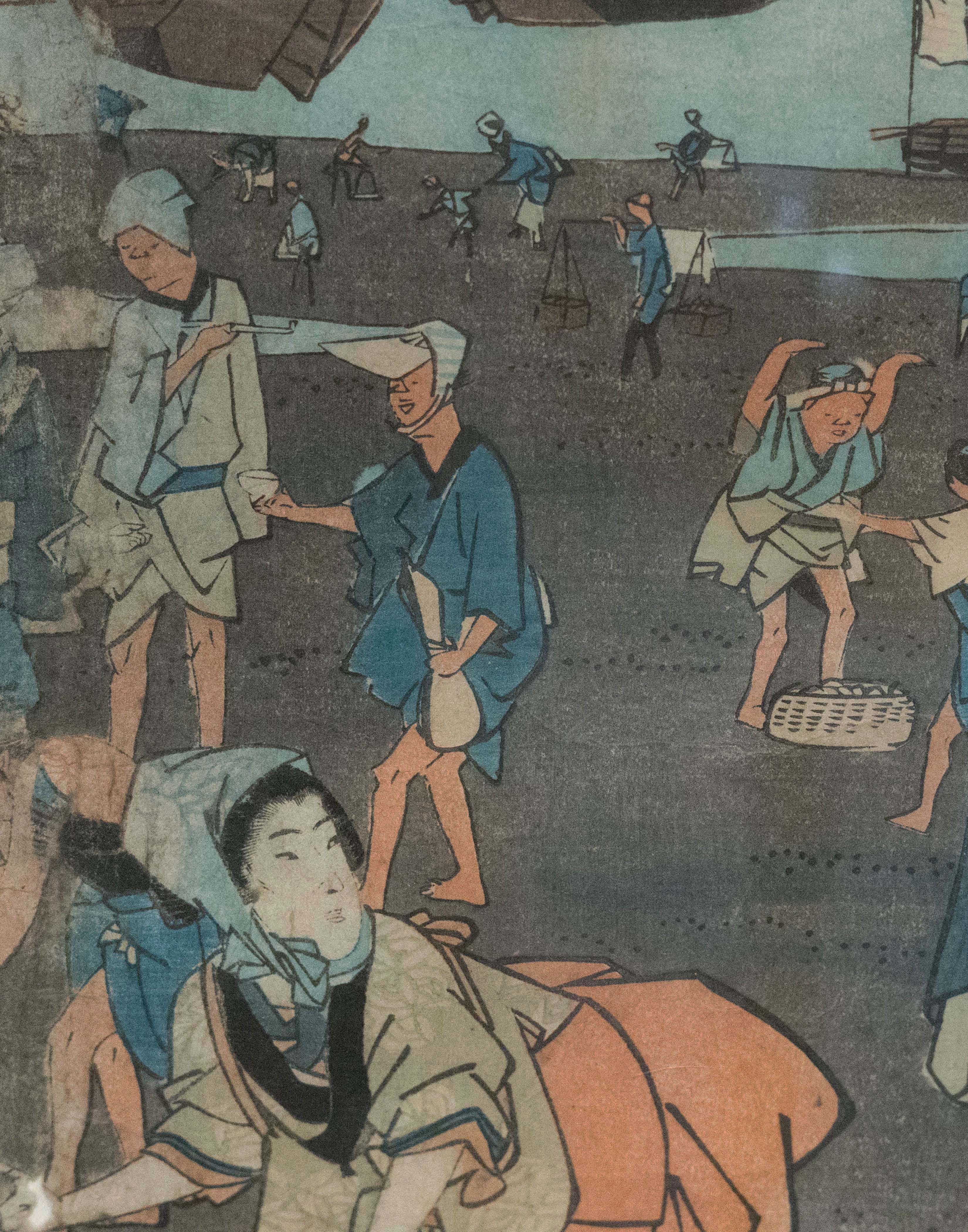 Utagawa Hiroshige II, "Shinagawa River Scene, Shell Gathering at Low Tide", detail.
