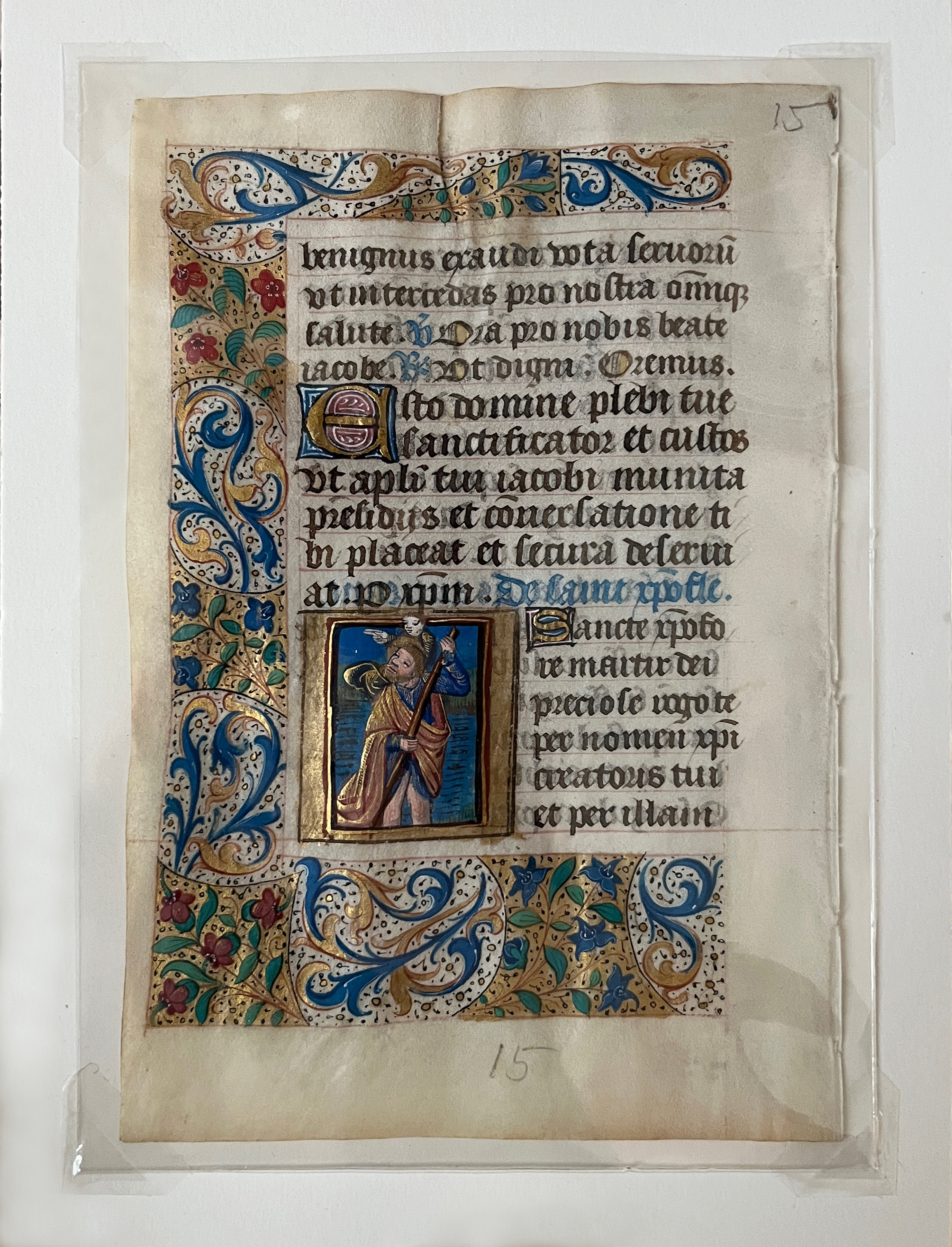 Leaf from a Book of Hours: Saint Christopher Carrying the Christ Child