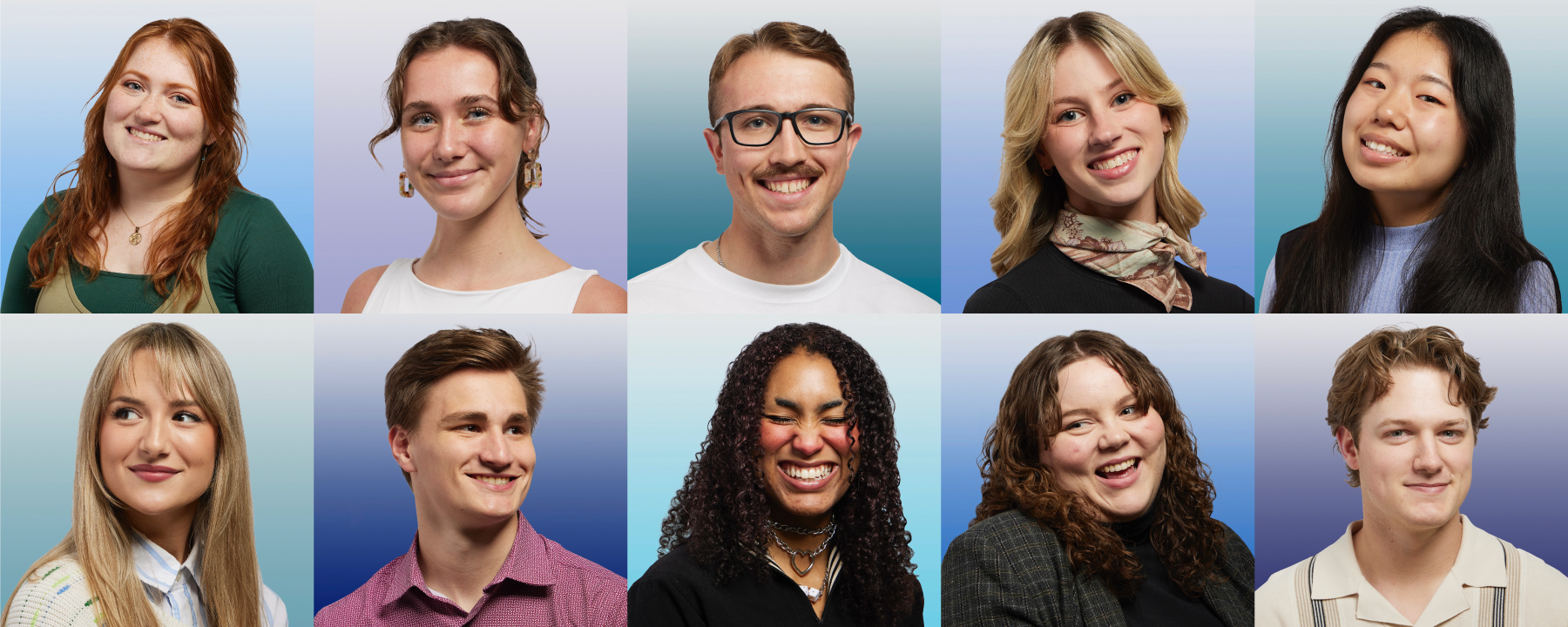 Graduating Student headshots in a 2x10 grid. Headshots represent diverse students from all DAAP undergraduate programs.