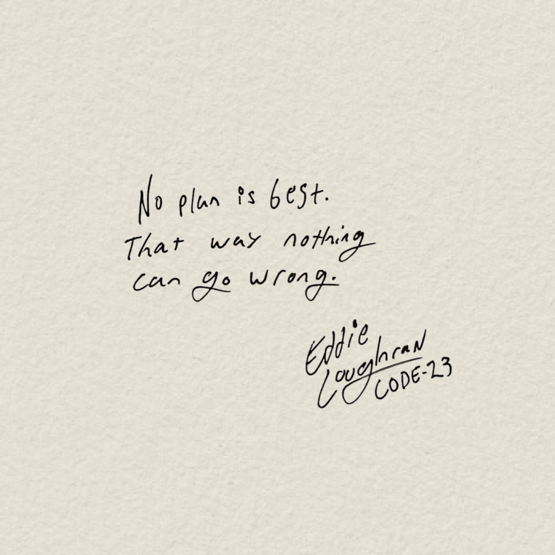 “No plan is best. That way nothing can go wrong.” 
